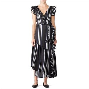 Apiece Apart Costa Del Sol Ruffle Wrap maxi dress Linen  Silk blend + striped W4
